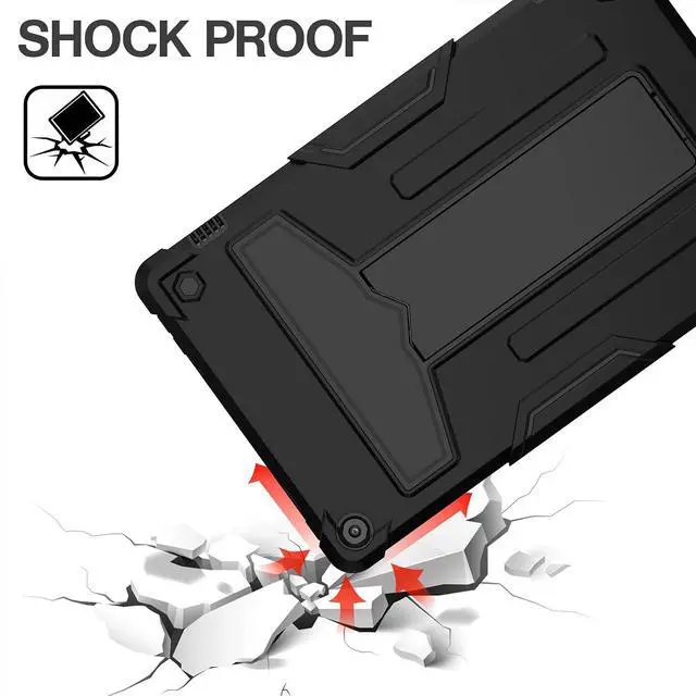 Alt view image 4 of 5 - Shockproof Case for Fire HD 10 Tablet (7th/9th Generation, 2017/2019 Version), Techcircle Multi-Angle Heavy Duty Bumper Defender Child Proof Rugged Case w/Kickstand Silicone Hybrid Cover, Black