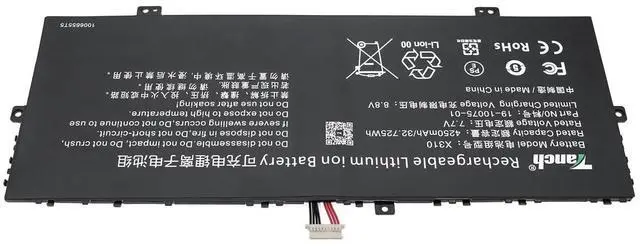 Alt view image 2 of 5 - Tanch Genuine Laptop Battery 19-10075-01 X310 Replacement for Teclast F7 Air X310 Jumper Ezbook X3 Air 8128 JNB13 LarkBook CWI509 7.7V 4250mAh 32.725W