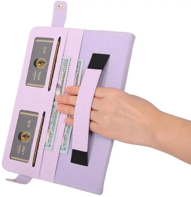 Alt view image 5 of 5 - Handbag Case for Samsung Galaxy Tab S10 Ultra/S9 Ultra/S8 Ultra 14.6", Techcircle Elegant Crossbody PU Leather Folio Pocket Stand Cover w/Hand Strap+Shoulder Strap+Pencil Holder+Card Slots, Lavender