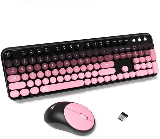 Main image of Wireless Keyboards Mouse Combos, Colorful Cute Typewriter Full-Size Retro Creamy Keyboard, 2.4GHz Sleep Mode Office Quiet Wireless Keyboard and Mouse Set for Desktop Laptop PC Computer-BlackBerry