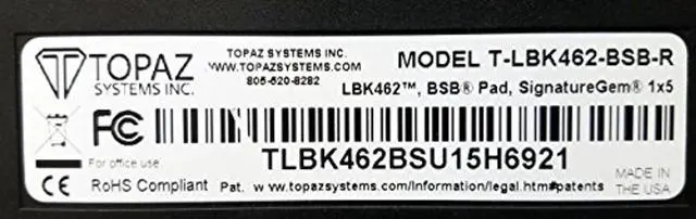 Alt view image 3 of 3 - Topaz T-LBK462-BSB-R SignatureGem 1X5 Backlit LCD Signature Capture Pad - USB/Virtual Serial.