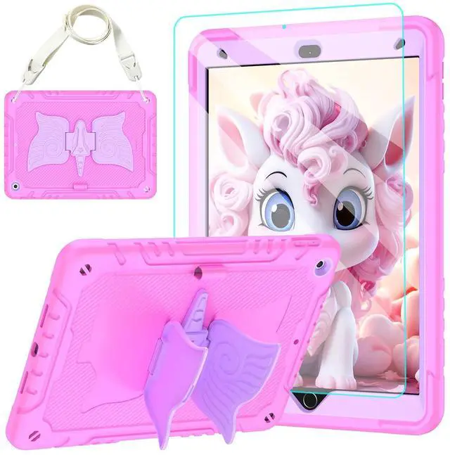Main image of TOMORRY for iPad 9th/8th/7th Generation Case 10.2" with Tempered Glass Screen Protector,Unicorn Stand & Pencil Holder Shoulder Strap,Shockproof for iPad 10.2 Case 2021/2020/2019 Kids (Pink)