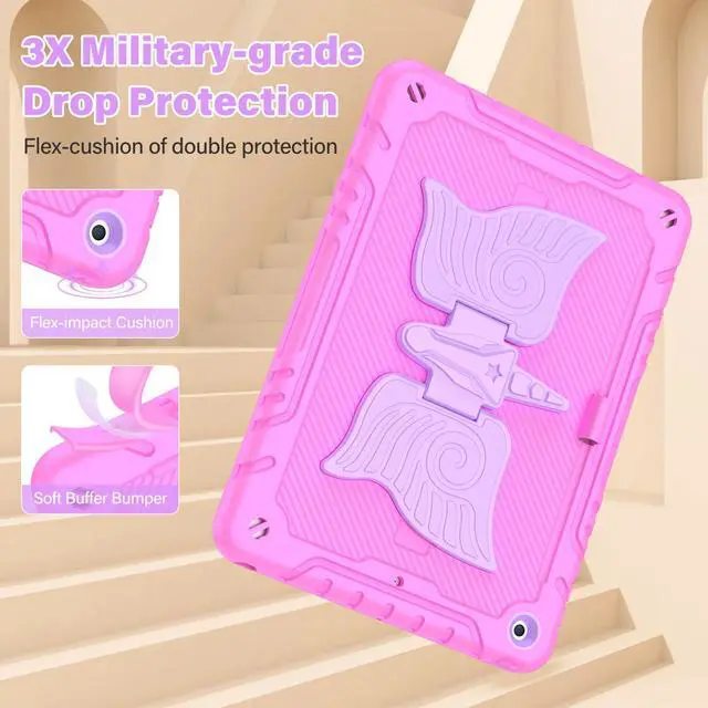 Alt view image 3 of 5 - TOMORRY for iPad 9th/8th/7th Generation Case 10.2" with Tempered Glass Screen Protector,Unicorn Stand & Pencil Holder Shoulder Strap,Shockproof for iPad 10.2 Case 2021/2020/2019 Kids (Pink)