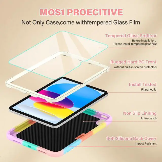 Alt view image 3 of 5 - TOMORRY for iPad (A16) 11th Generation 11 Inch 2025/iPad 10th Generation Case 10.9 Inch 2022 with Tempered Glass Screen Protector,Unicorn Stand,Shoulder Strap,for iPad 10 Case Kids (Colourful Rose)