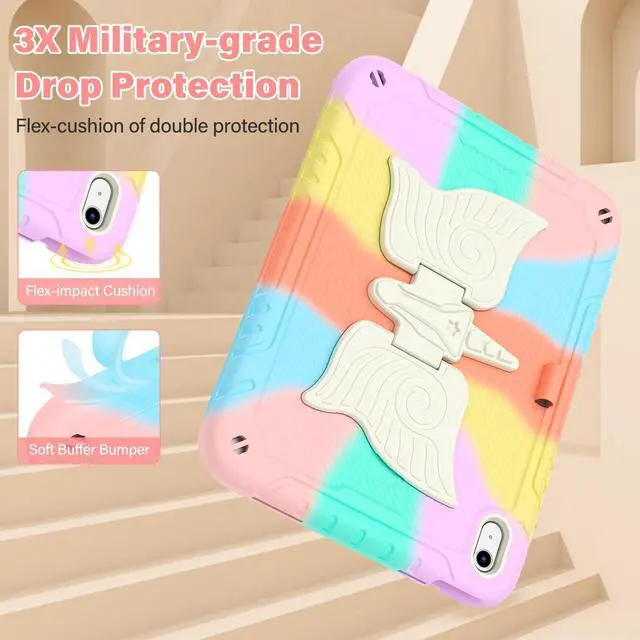 Alt view image 4 of 5 - TOMORRY for iPad (A16) 11th Generation 11 Inch 2025/iPad 10th Generation Case 10.9 Inch 2022 with Tempered Glass Screen Protector,Unicorn Stand,Shoulder Strap,for iPad 10 Case Kids (Colourful Rose)
