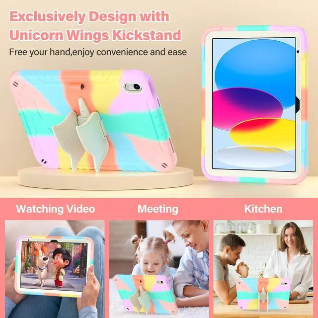 Alt view image 5 of 5 - TOMORRY for iPad (A16) 11th Generation 11 Inch 2025/iPad 10th Generation Case 10.9 Inch 2022 with Tempered Glass Screen Protector,Unicorn Stand,Shoulder Strap,for iPad 10 Case Kids (Colourful Rose)