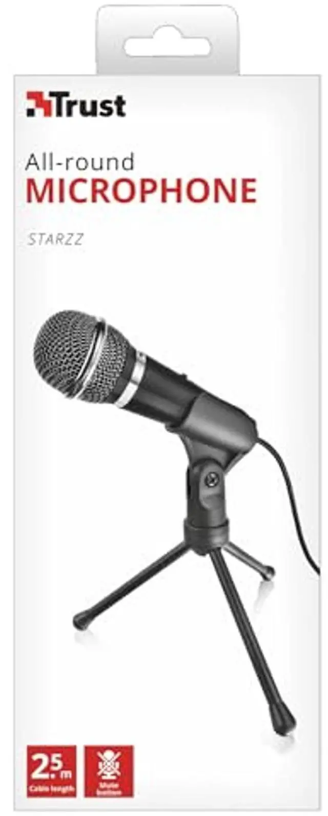 Alt view image 5 of 5 - Trust 21671 Starzz Microphone with 3.5mm Plug, Mute Switch, Tripod Stand and Splitter Cable for PC and Laptop