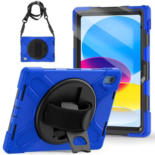 Main image of TSQQST Case for iPad (A16) 11th/10th Generation 10.9 Inch for Kids Boys 2025 2022 with Screen Protector+Kickstand+Hand Strap | Full Body Protective Case Cover for iPad 10th Gen-Blue+Black
