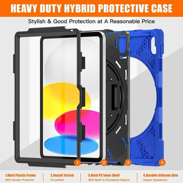 Alt view image 3 of 5 - TSQQST Case for iPad (A16) 11th/10th Generation 10.9 Inch for Kids Boys 2025 2022 with Screen Protector+Kickstand+Hand Strap | Full Body Protective Case Cover for iPad 10th Gen-Blue+Black