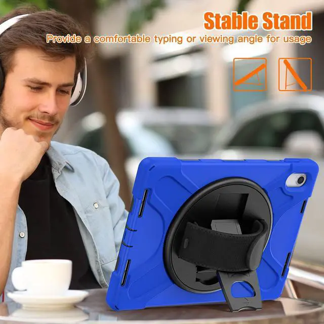 Alt view image 4 of 5 - TSQQST Case for iPad (A16) 11th/10th Generation 10.9 Inch for Kids Boys 2025 2022 with Screen Protector+Kickstand+Hand Strap | Full Body Protective Case Cover for iPad 10th Gen-Blue+Black
