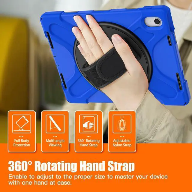Alt view image 5 of 5 - TSQQST Case for iPad (A16) 11th/10th Generation 10.9 Inch for Kids Boys 2025 2022 with Screen Protector+Kickstand+Hand Strap | Full Body Protective Case Cover for iPad 10th Gen-Blue+Black