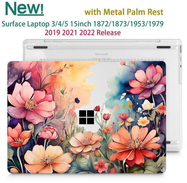 Alt view image 4 of 5 - Tuiklol Case for 15 Inch Microsoft Surface Laptop 5/4/3 2022-2020, Model 1979/1953/1872/1873 Hard Shell Cover, Keyboard Cover+Screen Protector+Dust Plugs,Ilustration Flowers