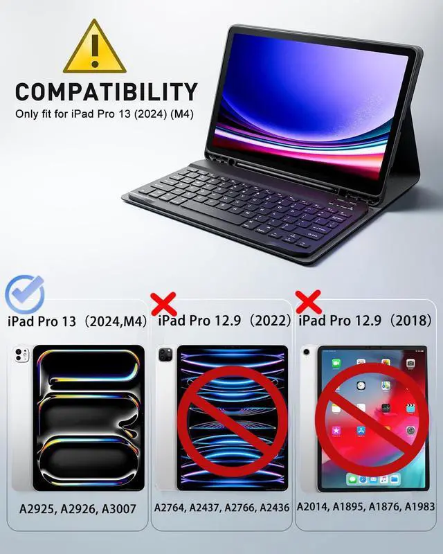 Alt view image 2 of 5 - TUNKARMOR Keyboard Case for iPad Pro 13 (M4 2024) - 13 inch with Mouse and Detachable Keyboard, Slim Case with S Pen Holder, Auto Sleep/Wake-Black