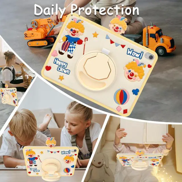 Alt view image 4 of 5 - TzoMartico Case for iPad 10th Generation 10.9 inch 2022, Shockproof Silicone Soft Kid Case with 360degRotating Stand & Hand-Grip & Pen Holder - Clown