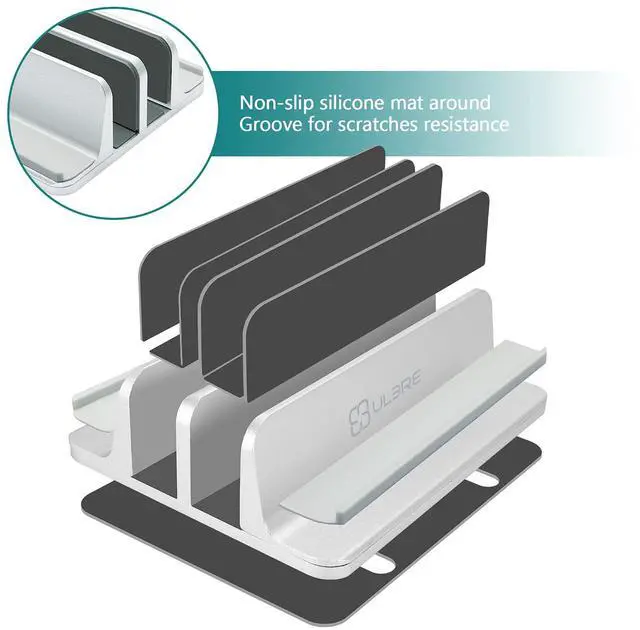 Alt view image 3 of 5 - ULBRE Vertical Laptop Stand for Desk Aluminum Heavy Duty, 4 Slots Adjustable Laptop Holder MacBook Stands Compatible All iPad Surface Samsung HP Chromebook iPad Pro Air Upto 17.5'- Silver