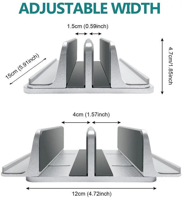 Alt view image 5 of 5 - ULBRE Vertical Laptop Stand for Desk Aluminum Heavy Duty, 4 Slots Adjustable Laptop Holder MacBook Stands Compatible All iPad Surface Samsung HP Chromebook iPad Pro Air Upto 17.5'- Silver