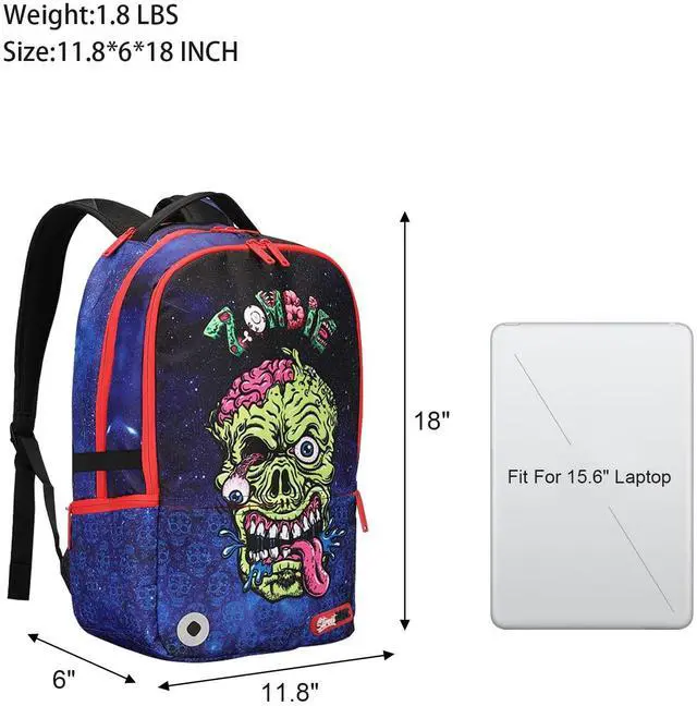 Alt view image 3 of 5 - UNIKER Graffiti School Backpack for Teens,18 Inch Computer Hip Hop Daypack for 15.6 Inch Laptop,Cool Backpack with USB Charging Port,Halloween Skull Gift