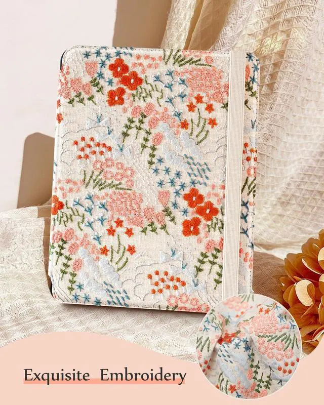 Alt view image 3 of 5 - Uppuppy for iPad 10th Generation Case, for iPad (A16) 11th Generation Case - Women Girls Cute Embroidered Folio Stand Cover with Pencil Holder & Card Slot Kawaii Girly Floral Flower Aesthetic Cases