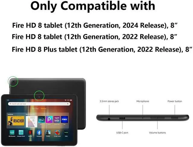 Alt view image 2 of 5 - Kids Case for  Fire HD 8/ HD 8 Plus Tablet 8" (Only 12th Generation, 2024/2022), UUCOVERS with Handle/Kickstand Soft EVA Foam Lightweight Stand Shockproof Girls Kids Boys Cover, Blue Butterfly