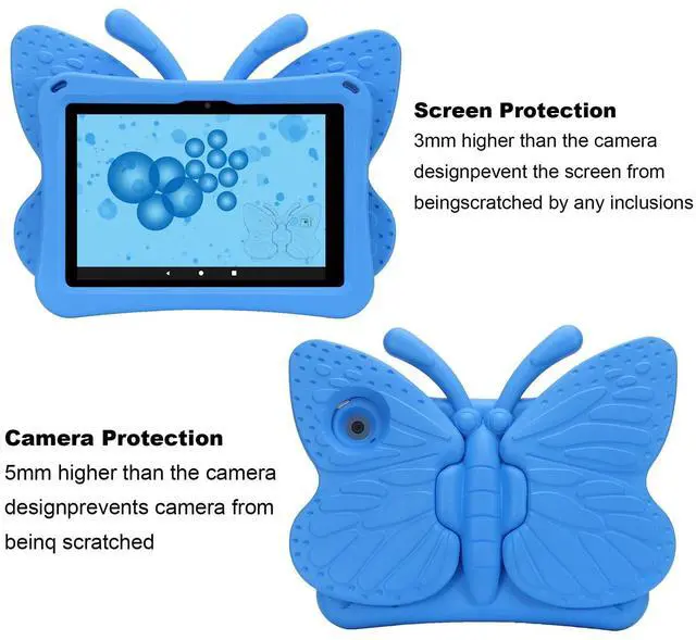 Alt view image 3 of 5 - Kids Case for  Fire HD 8/ HD 8 Plus Tablet 8" (Only 12th Generation, 2024/2022), UUCOVERS with Handle/Kickstand Soft EVA Foam Lightweight Stand Shockproof Girls Kids Boys Cover, Blue Butterfly
