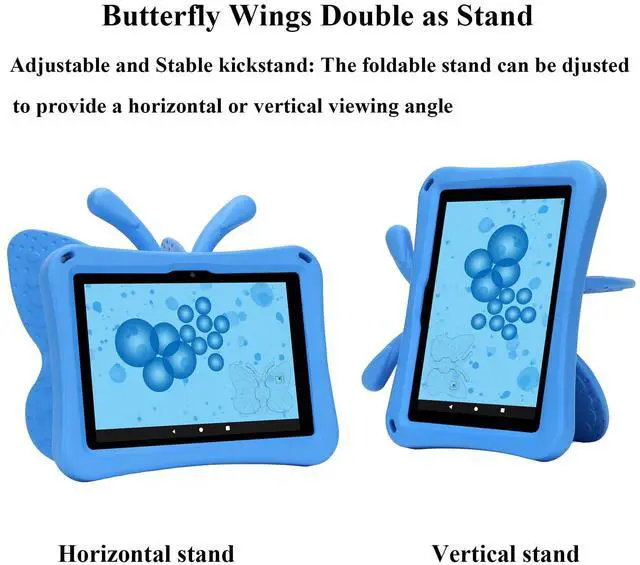 Alt view image 4 of 5 - Kids Case for  Fire HD 8/ HD 8 Plus Tablet 8" (Only 12th Generation, 2024/2022), UUCOVERS with Handle/Kickstand Soft EVA Foam Lightweight Stand Shockproof Girls Kids Boys Cover, Blue Butterfly