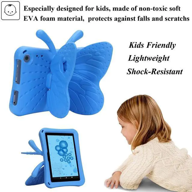 Alt view image 5 of 5 - Kids Case for  Fire HD 8/ HD 8 Plus Tablet 8" (Only 12th Generation, 2024/2022), UUCOVERS with Handle/Kickstand Soft EVA Foam Lightweight Stand Shockproof Girls Kids Boys Cover, Blue Butterfly