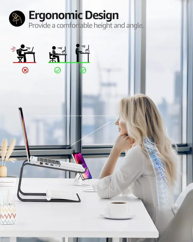 Alt view image 5 of 5 - Urmust Ergonomic Laptop Stand Black + Detachable Laptop Riser Black
