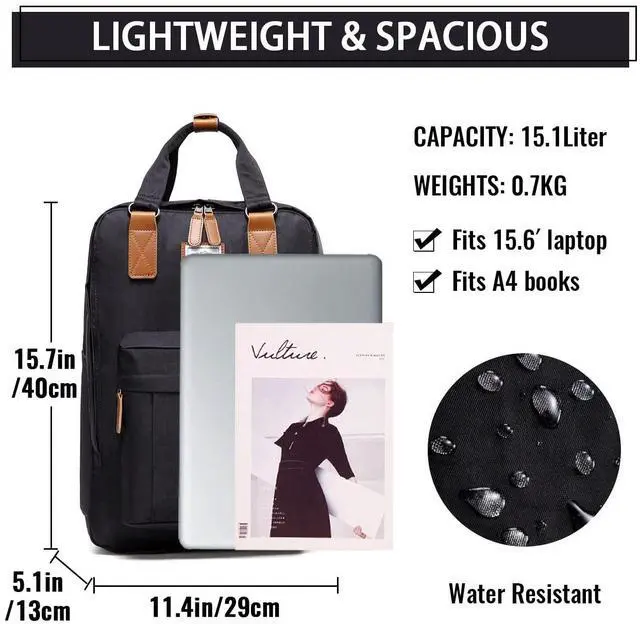 Alt view image 2 of 5 - VASCHY School Backpack for Women Men, Travel Backpack Water Resistant College High School Computer Bag Student Bookbag, Black