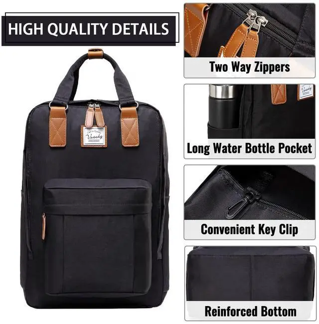 Alt view image 4 of 5 - VASCHY School Backpack for Women Men, Travel Backpack Water Resistant College High School Computer Bag Student Bookbag, Black