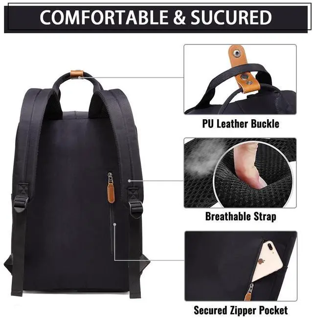 Alt view image 5 of 5 - VASCHY School Backpack for Women Men, Travel Backpack Water Resistant College High School Computer Bag Student Bookbag, Black