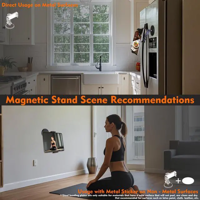 Alt view image 2 of 5 - Universal Magnetic Tablet Holder 360degAdjustable 7.7" Aluminum Heavy Duty Arm 3.5" Magnetic Base for Car Dashboard, Gym, Kitchen Fits 4-13" Tablets, Phones