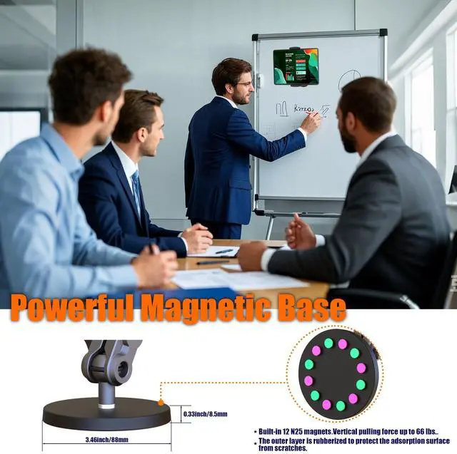 Alt view image 4 of 5 - Universal Magnetic Tablet Holder 360degAdjustable 7.7" Aluminum Heavy Duty Arm 3.5" Magnetic Base for Car Dashboard, Gym, Kitchen Fits 4-13" Tablets, Phones