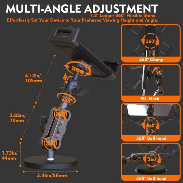 Alt view image 5 of 5 - Universal Magnetic Tablet Holder 360degAdjustable 7.7" Aluminum Heavy Duty Arm 3.5" Magnetic Base for Car Dashboard, Gym, Kitchen Fits 4-13" Tablets, Phones