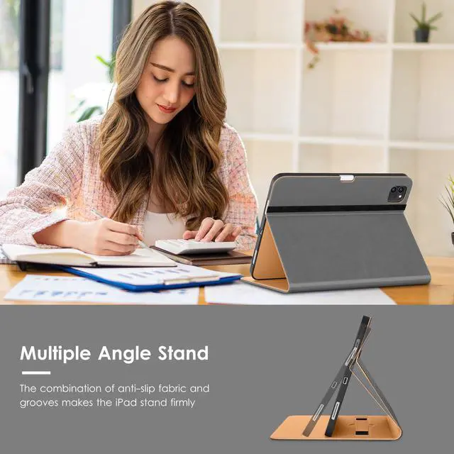 Alt view image 4 of 5 - VIKESI Case for iPad Air 13 inch (M3) 2025 / (M2) 2024,Premium Leather Folio,Apple Pencil Holder,Auto Sleep/Wake,Stand Cover - Grey