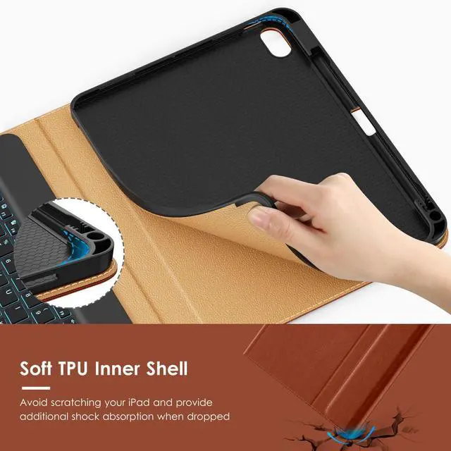 Alt view image 4 of 5 - VIKESI Keyboard Case for iPad (A16,2025) 11th Generation/iPad 10th Generation Case (10.9" 2022),Premium Leather Smart Cover,Built-in Breathing Light,Function Row,Pencil Holder,Card Slots - Tea Brown