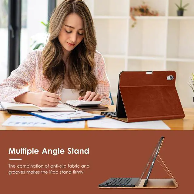 Alt view image 5 of 5 - VIKESI Keyboard Case for iPad (A16,2025) 11th Generation/iPad 10th Generation Case (10.9" 2022),Premium Leather Smart Cover,Built-in Breathing Light,Function Row,Pencil Holder,Card Slots - Tea Brown