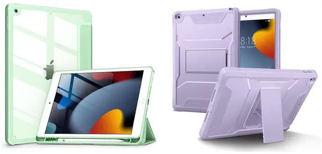 Main image of VIKESI Case for iPad 9th/8th/7th Generation 10.2 inch,Clear Back-Green Bundle with Rugged Durable Protective Cover-Sunset Purple