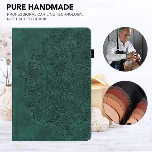 Alt view image 4 of 5 - VODEFOX Case for Kindle Fire HD 10 & 10 Plus Tablet (13th/11th Generation, 2023/2021 Release) 10.1",PU Leather Folio Flower Cover with Card Slots for Fire Tablet HD 10 2023 - Green