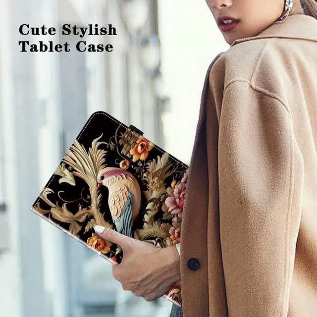 Alt view image 5 of 5 - VODEFOX for Kindle Fire HD 10 Case 9th/7th/5th Generation 10.1 Inch (2019/2017/2015),PU Leather Folio Wallet Shockproof Cover with Pencil Holder Elastic Band 10.1" - Flower Birds