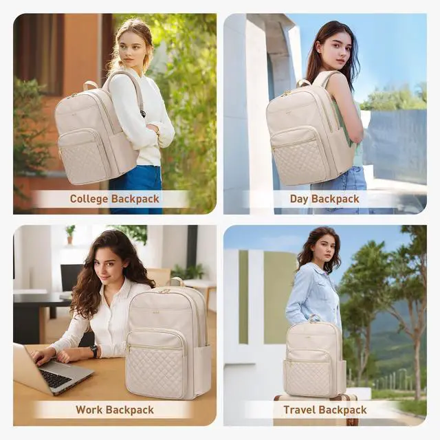 Alt view image 4 of 5 - VNINE Laptop Backpack for Women Fits 16 Inch Travel Computer Bag Ladies Stylish Travel Bags Womens Fashion Bag for Business Bags Casual Daypacks Beige