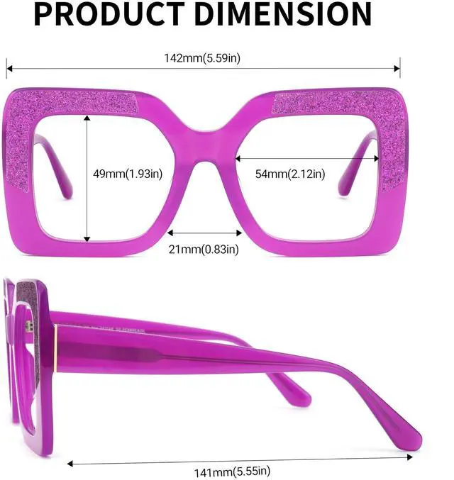 Alt view image 5 of 5 - VOOGLAM Oversize Square Non Prescription Glasses for Women Blue Light & UV400 Blocking Stylish Frames Purple Acetate for Computer/Phones/TV