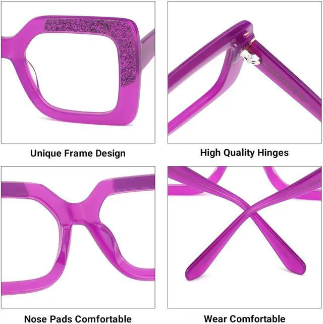 Alt view image 4 of 5 - VOOGLAM Oversize Square Non Prescription Glasses for Women Blue Light & UV400 Blocking Stylish Frames Purple Acetate for Computer/Phones/TV
