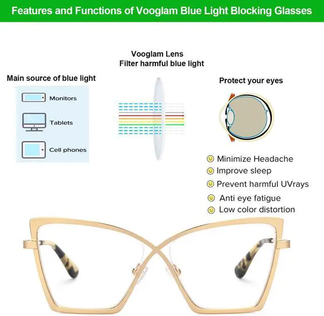 Alt view image 5 of 5 - VOOGLAM Butterfly Blue Light Glasses for Women Anti Eyestrain Dry Eyes Computer Phone TV Eyewear Gold Felicja GJGM386579-05