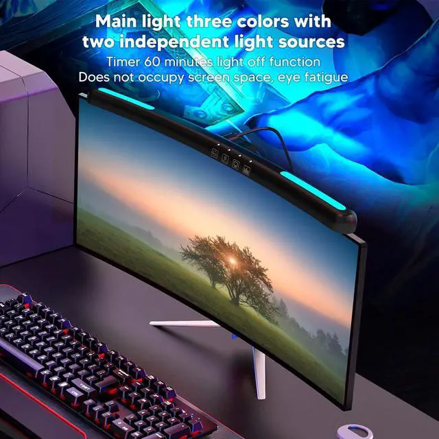 Alt view image 4 of 5 - Vvikizy Computer Monitor Lamp with Asymmetric Optical Design Adjustable Touch Dimming RGB Light Curved Monitor lamp bar with Asymmetric Optical Design USB Lamps