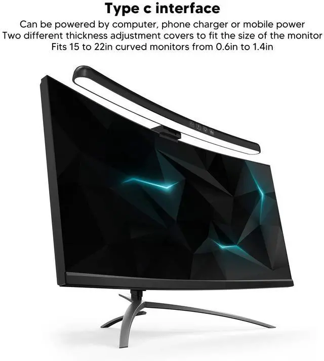 Alt view image 5 of 5 - Vvikizy Computer Monitor Lamp with Asymmetric Optical Design Adjustable Touch Dimming RGB Light Curved Monitor lamp bar with Asymmetric Optical Design USB Lamps