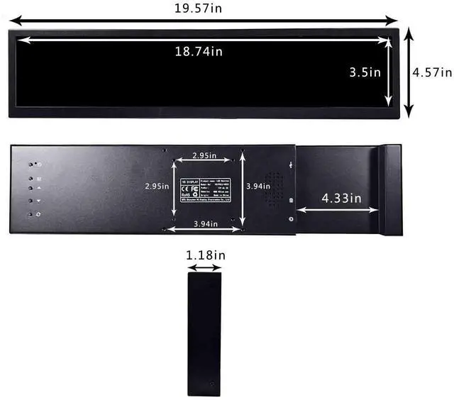 Alt view image 3 of 5 - VSDISPLAY 19 Inch IPS Stretched Bar LCD Display 1920x360 Autoplay Monitor for Advertising Extra Display Gaming Cabinet Topper Monitor with USB Ports