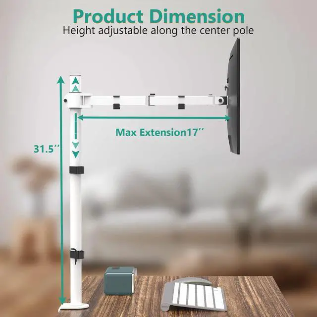 Alt view image 4 of 5 - WALI Tall Monitor Stand Desk Mount, Single Extra Tall Monitor Arm Bracket for Computer Screen up to 32 inch, 22lbs (M001XL-W), White