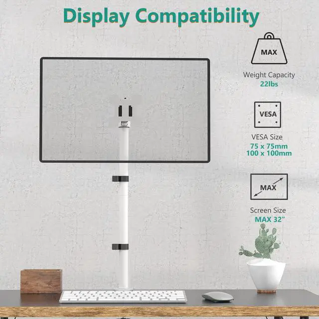 Alt view image 3 of 5 - WALI Tall Monitor Stand Desk Mount, Single Extra Tall Monitor Arm Bracket for Computer Screen up to 32 inch, 22lbs (M001XL-W), White