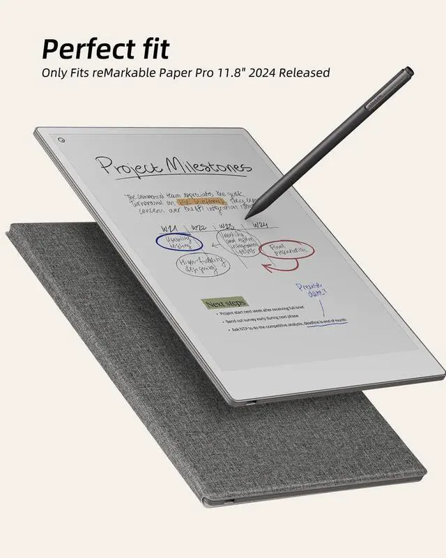 Alt view image 2 of 5 - WALNEW Case for Remarkable Paper Pro,Magnetic Slim Book Folio Cover with Pen Clasp, Auto Sleep/Wake Protective Cover for Remarkable Paper Pro 11.8" (2024 Released),Gray