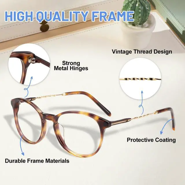 Alt view image 2 of 5 - WEMOOTANTS Retro Blue Light Blocking Glasses Round Eyeglasses Frame Brown Tortoise